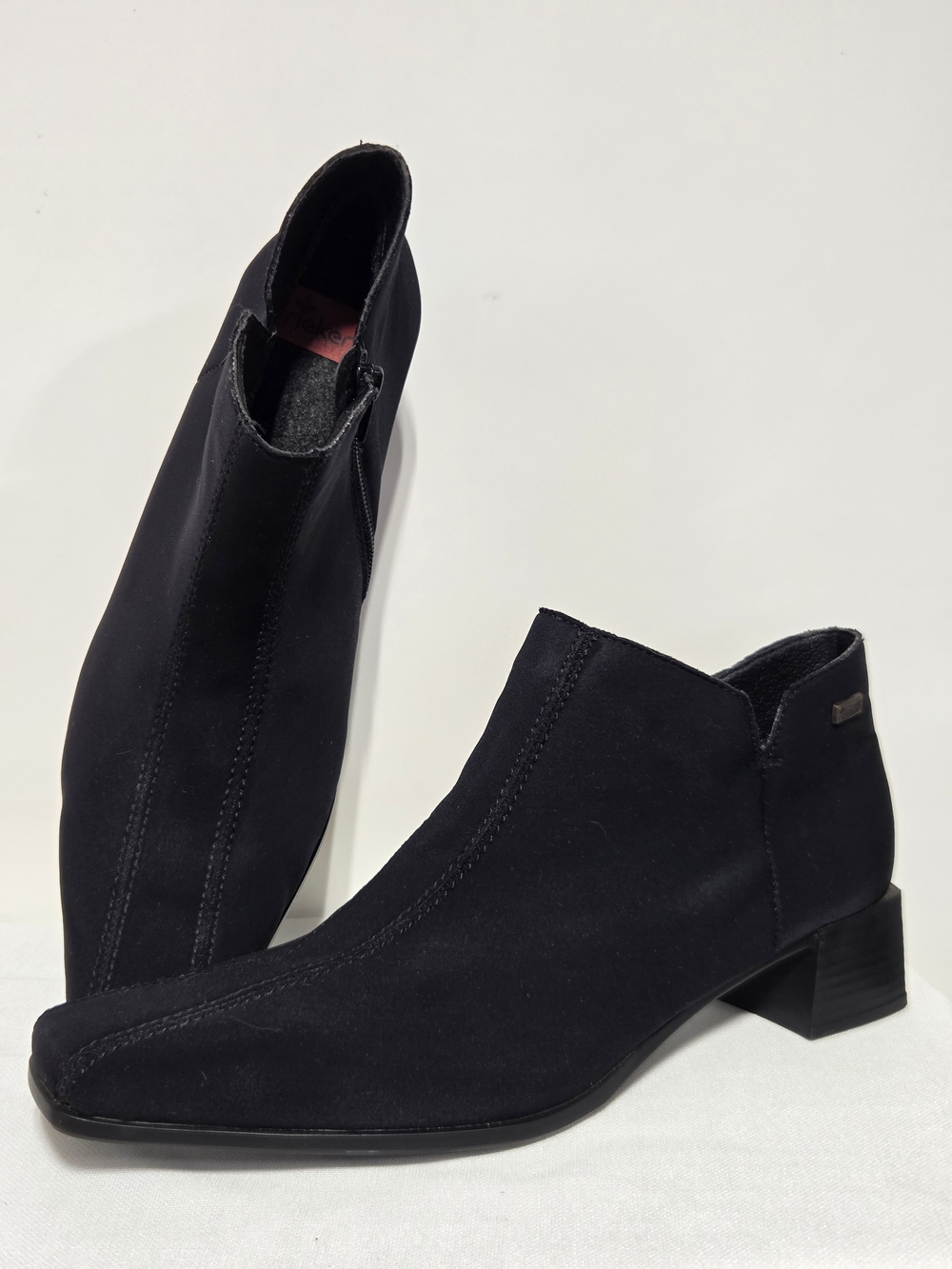 Rieker Black Microfiber Square Toe Block Heel Ankle Boots Size 41(US-8.5)